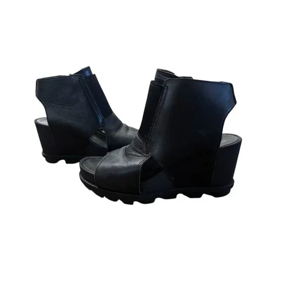 Sorel Joanie II Bootie Platform Sandals Womens 9 Black Cut Out Comfort Zipper - Picture 10 of 14